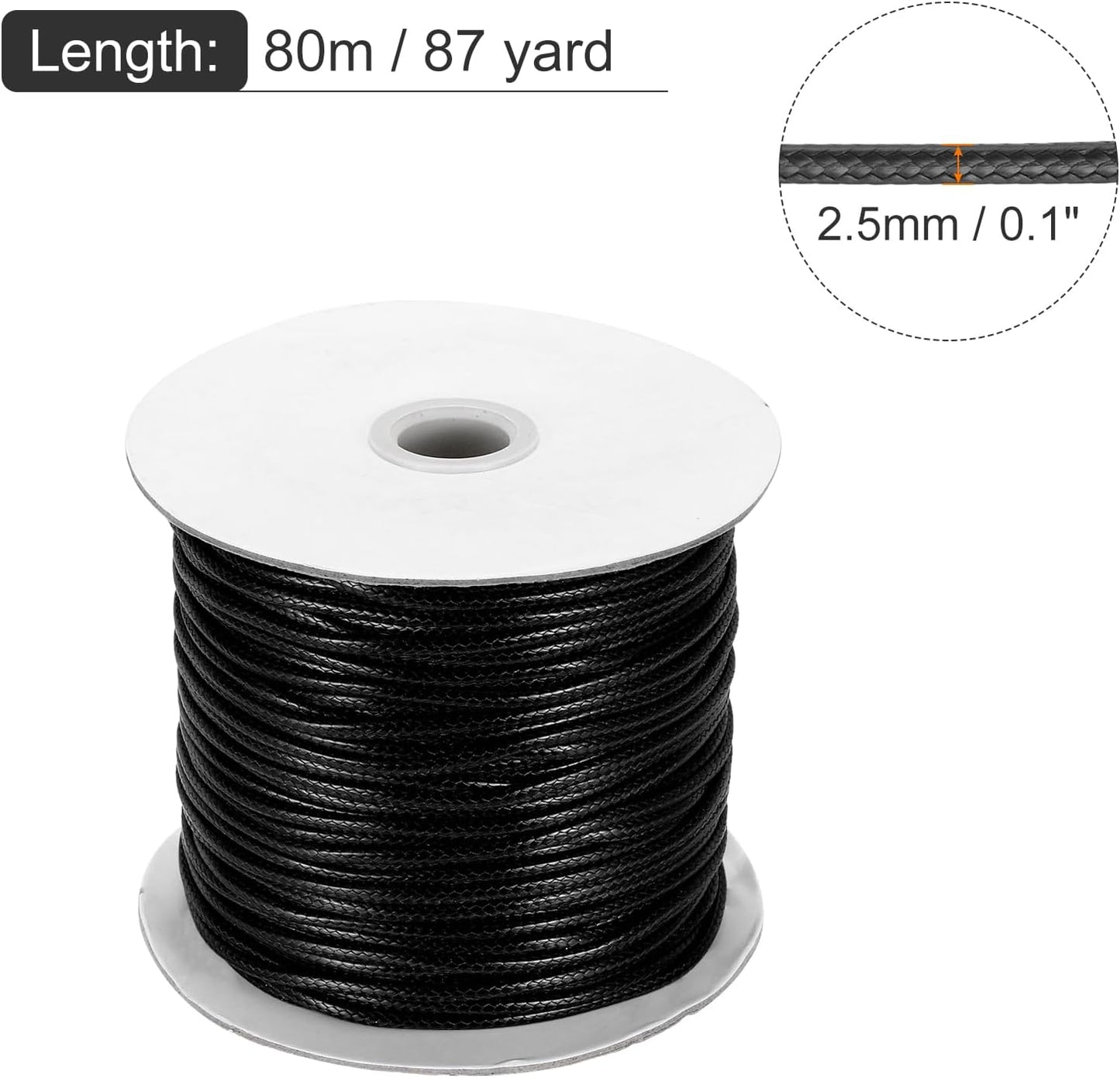 MECCANIXITY Waxed Cord 2.5mm Waxed Polyester Cord 87 Yard Wax String for Bracelet Making, Necklaces, Beading, Jewelry Making and DIY Crafts(Black)