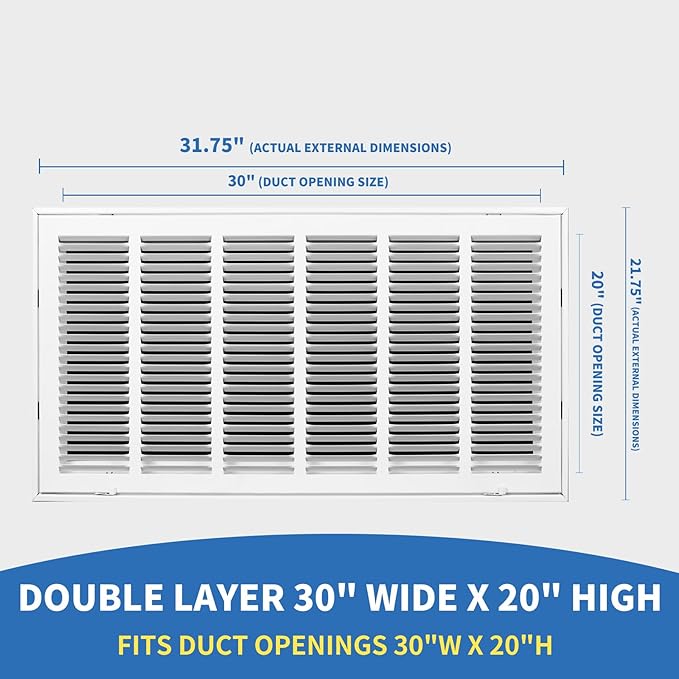 30x20 Return Air Grille [Duct Opening Size],Return Air Vent Cover for Wall Or Ceiling,Steel Return Air Filter Grilles Removable Face/Door for 1 Inch Filters (30"W x 20"H [Duct Opening])