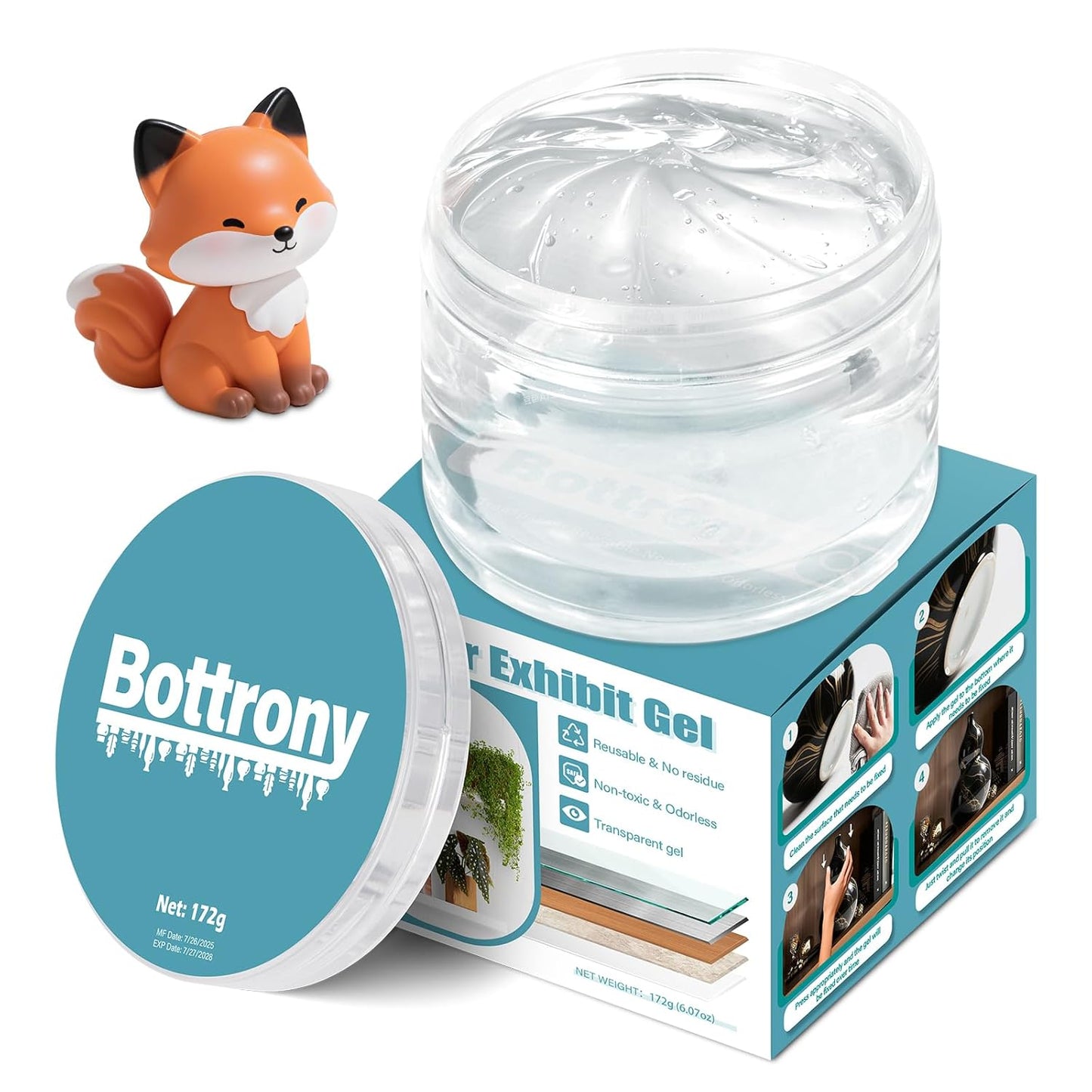 6.07 oz Clear Exhibit Gel for Museum - Safe & Reusable Exhibit Putty Gel for Glass, Antiques, Ceramic, Collectibles & Action Figures, Residue-Free, Removable Exhibit Wax to Protect Your Treasures