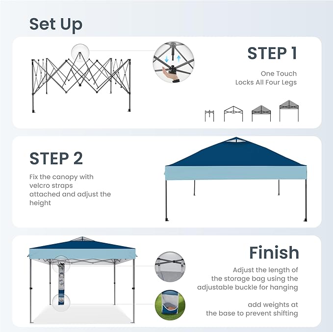 PHI VILLA 10x10ft 1-Person Setup Pop Up Canopy Tent Instant Portable Shelter w/ 1-Button Push, Case, 4 Weight Bags - Dark & Light Blue
