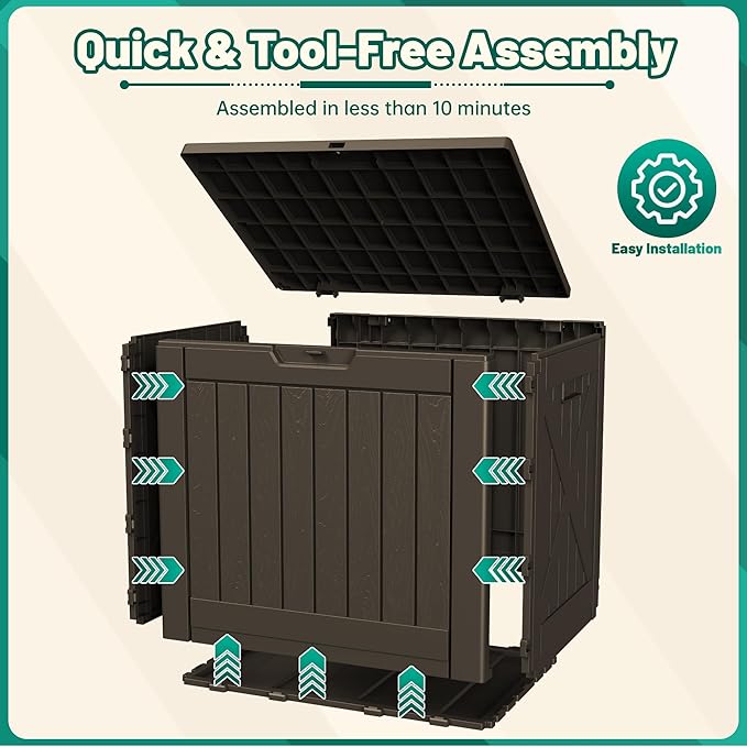 Devoko 40 Gallon Deck Box Outdoor Storage Box Waterproof for Patio, Large Outdoor Storage Bench Lockable for Outside (Deep Brown, 40 Gallon)