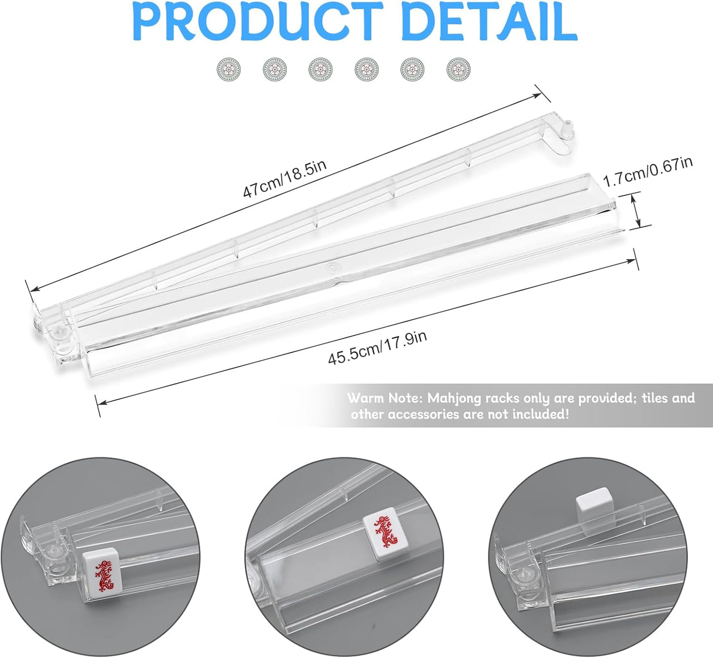 Mahjong Racks with Pushers Set of 4, Plastic American Mahjong Tile Racks Transparent, Mah Jongg Accessories Gifts for Mj Enthusiast