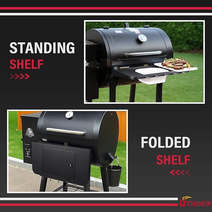 Front Folding Grill Shelf for Pit Boss 700DX, 700FB, 700FB2 & 800FB2, 23.6" × 12.2" Prep Station with Foldable Basin 4-Layer Steel Build, Cutting Board & 5 Hooks,Cover-Friendly Design (Not for 700FB1)