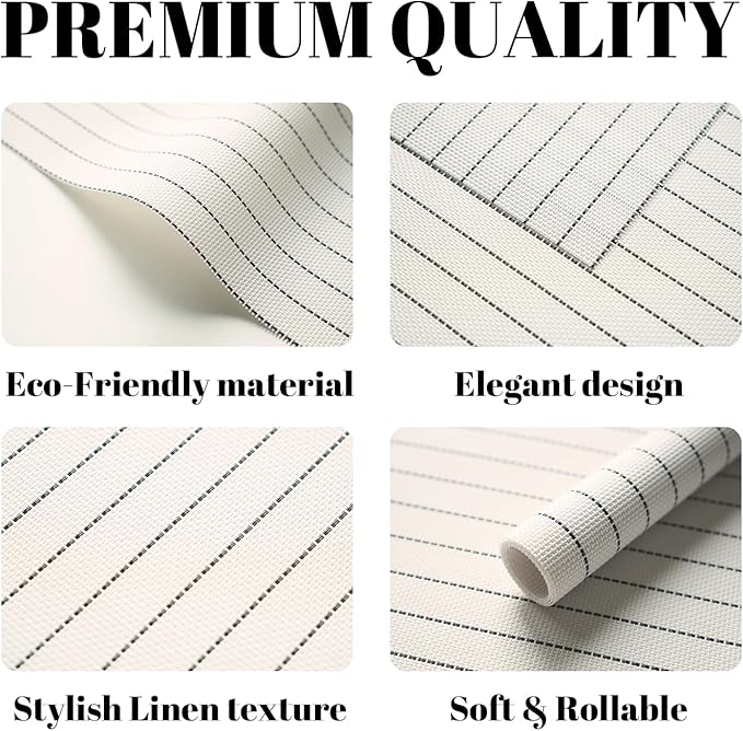 Placemats Set of 8 Vinyl/Plastic Woven Place Mats for Kitchen Table Indoor/Outdoor Washable Placemat Wipeable Dining Table Mats (White Stripes,8)
