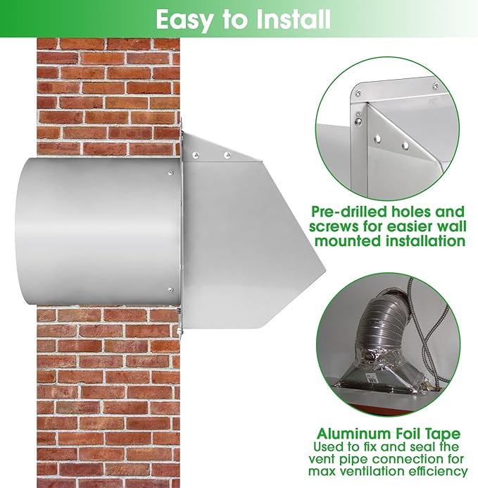 12 Inch Hooded Wall Vent with Screen and Damper,Outdoor Wall Exhaust Vent Cover Cap for Exterior HVAC Duct Industrial Facilities Kitchen Range Hood Dryer Ventilation and Air Exhaust,Stainless Steel