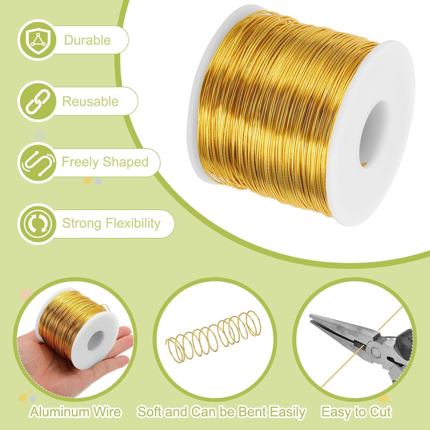 MECCANIXITY 20 Gauge Anodized Aluminum Craft Wire Bendable Bonsai Training Wire 771 Feet 0.8mm for Sculpting Crafts Wreath Floral Beading Jewelry Making, Gold Tone