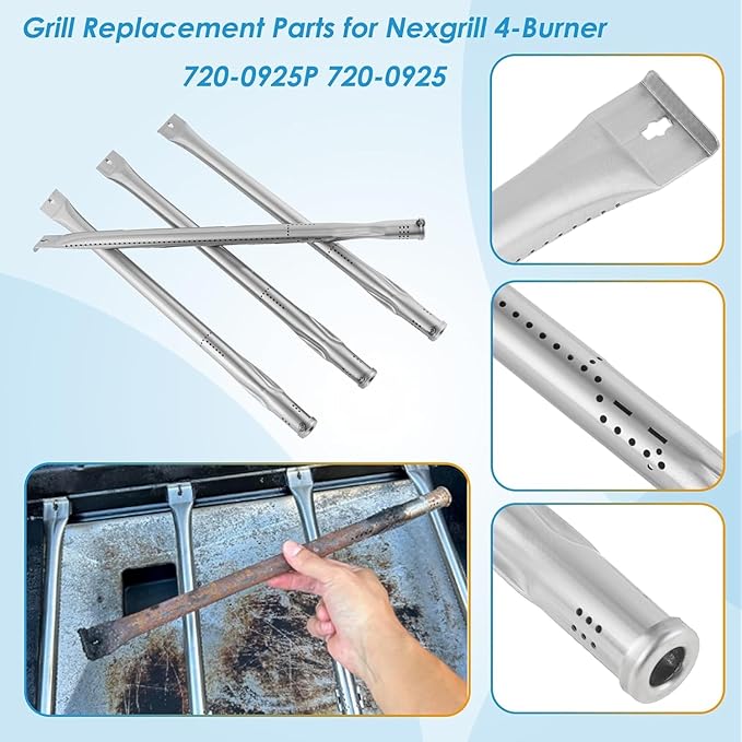 Replacement Parts for Nexgrill 4 Burner 720-0925P 720-0925 720-0925PG, Grill Grates Heat Shield and Burner Kit for Nexgrill Replacement Parts 4 Burner 720-0925P