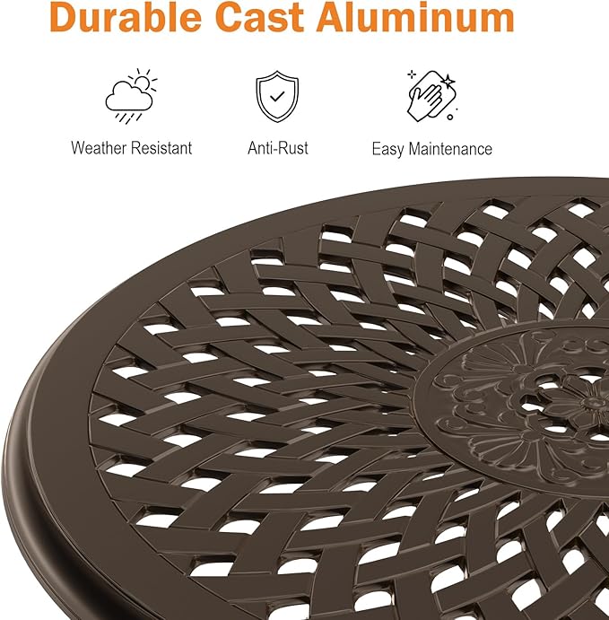 Cast Aluminum Outdoor Side Table, All Weather Round Bistro Table, Outdoor Coffee Table, Small End Table for Patio, Indoor, Lawn, Garden, Bronze