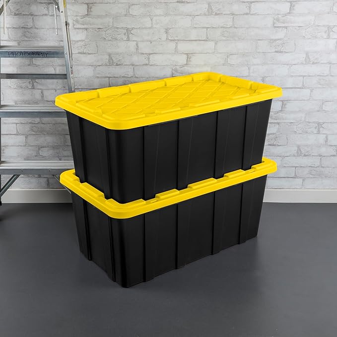 Sterilite 4-Pack Industrial Tote, Plastic Storage Container Bins with Lids, 38 Gallon - Heavy-Duty Organizing Containers for Closet, Bathroom, and Office