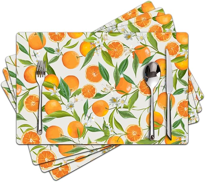 Placemats Set of 4 - Faux Leather Heat Resistant Placemats for Dinner Table, Non-Slip Waterproof Oil-Proof Washable Reusable Placemat for Indoor Outdoor Kitchen Decor, 15.75In*11.81In