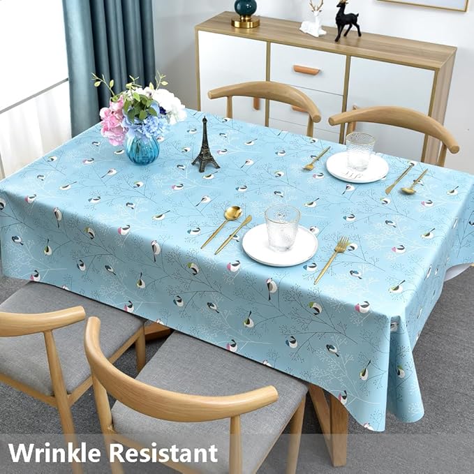 TruDelve Heavy Duty Vinyl Tablecloths Plastic Table Cloths Waterproof Tablecloth Outdoor Table Cloths for 8 Foot Rectangle Tables (108'' x 54'', Birds-2)