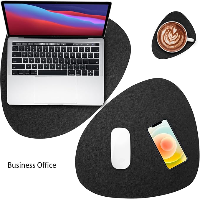 Myir JUN Placemats, Dual-Sided Placemats Waterproof Faux Leather Placemats Set of 6 Place Mats and Coasters Non-Slip Washable Table Mats for Dining Table (Black, Set of 6)