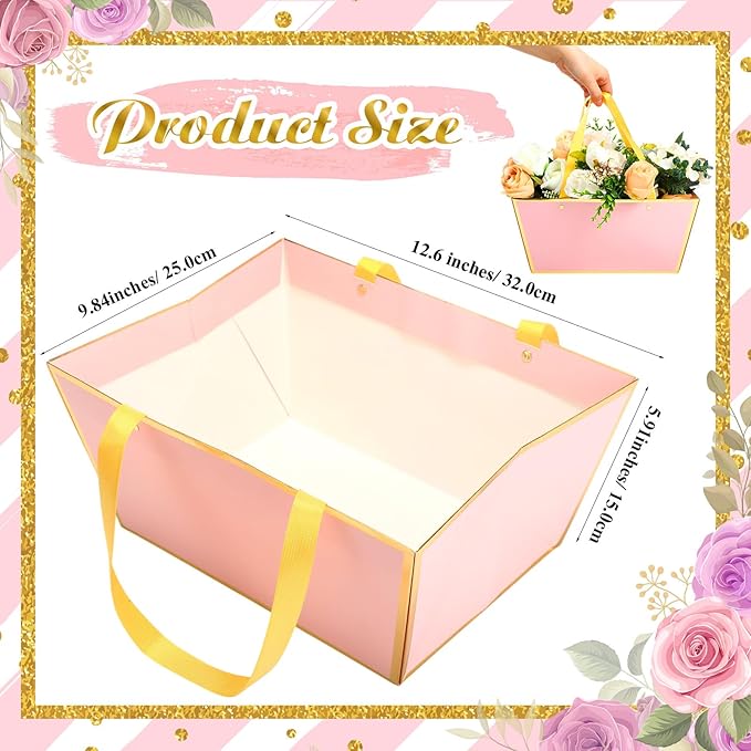 Pinkunn 48 Pcs Basket for Gifts Empty DIY Bulk Gift Basket Kit with Handles Kraft Cardboard Tray for Wedding Baby Shower Graduation Party Anniversary Party Display(Pink Gold)