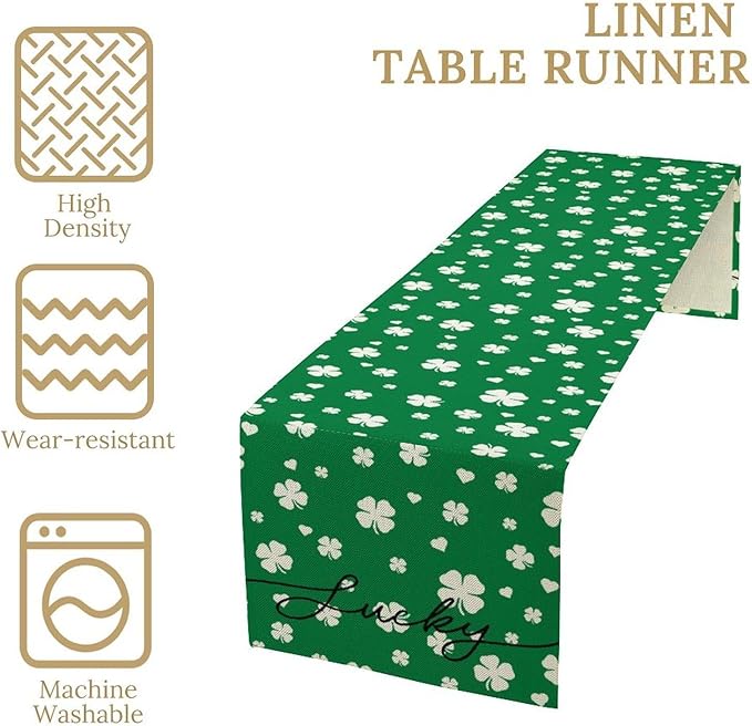 Clover Table Runner,Retro Rustic Green White Clover Seasonal Spring St.Patrick's Day Table Center Decor for Home Kitchen Dining Patio Holiday Party Indoor Table Decorations, 13"x108"