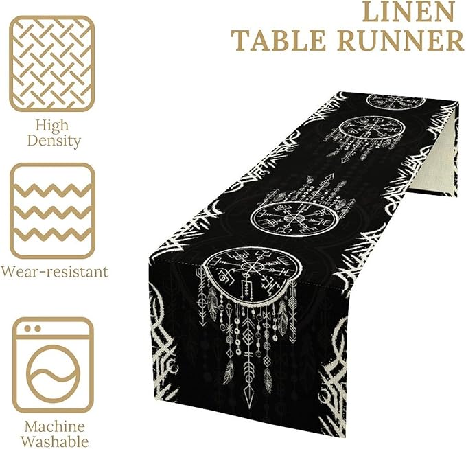 Viking Table Runner, Nordic Ancient Mythical Runes Print Table Runner for Home Dining Kitchen Coffee Table Party 13x120in