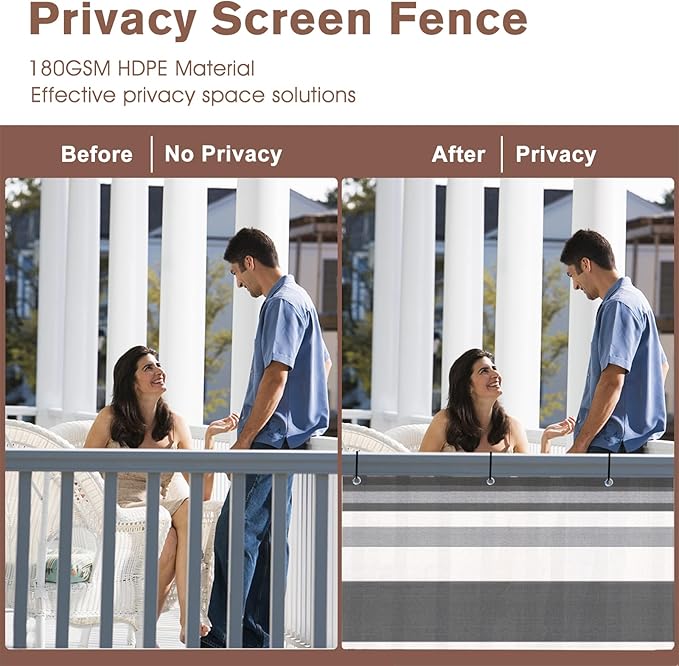 SUNNY GUARD 3'x16' Balcony Deck Privacy Screen Fence, Apartments Railing Screen Heavy Duty Wind Screen for Outdoor,Backyard,Patio Privacy(Silver Gray White Stripes
