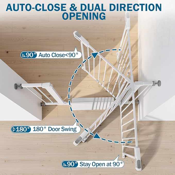 Baby Gate for Stairs, 29.7-40.6" Pressure Mounted Dog Gate, Auto Close Safety Gate for Children & Pets, Easy Install Pet Gate with Walk Thru Door for Doorways & Hallways, No Drilling, Dual-Lock Design