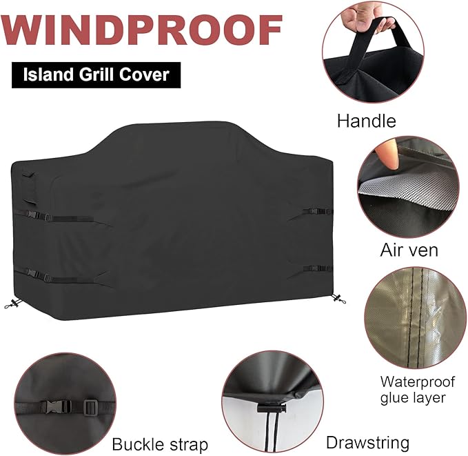 98 Inch Island Grill Cover Kitchen Extra Large Grill Cover Heavy Duty Waterproof 98" L x 42" W x 48" H, Black