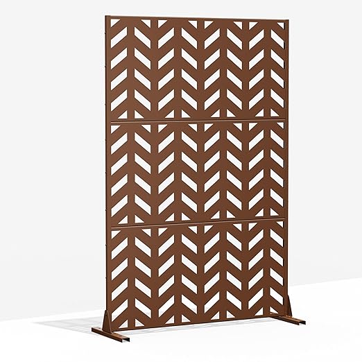 Casaphoria Metal Privacy Screen Outdoor, 72" H x 47" W Freestanding Decorative Privacy Screen for Patio Deck Balcony Garden with Stable Base, Brown Keith