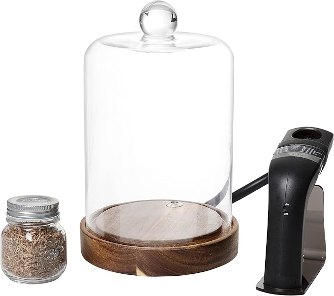 Crafthouse by Fortessa Individual Mini Glass Smoke Cloche for Cocktails/Charcuterie/Drinks/Food with Handheld Smoker, 3 Pieces, Clear (CFH.5.9211)