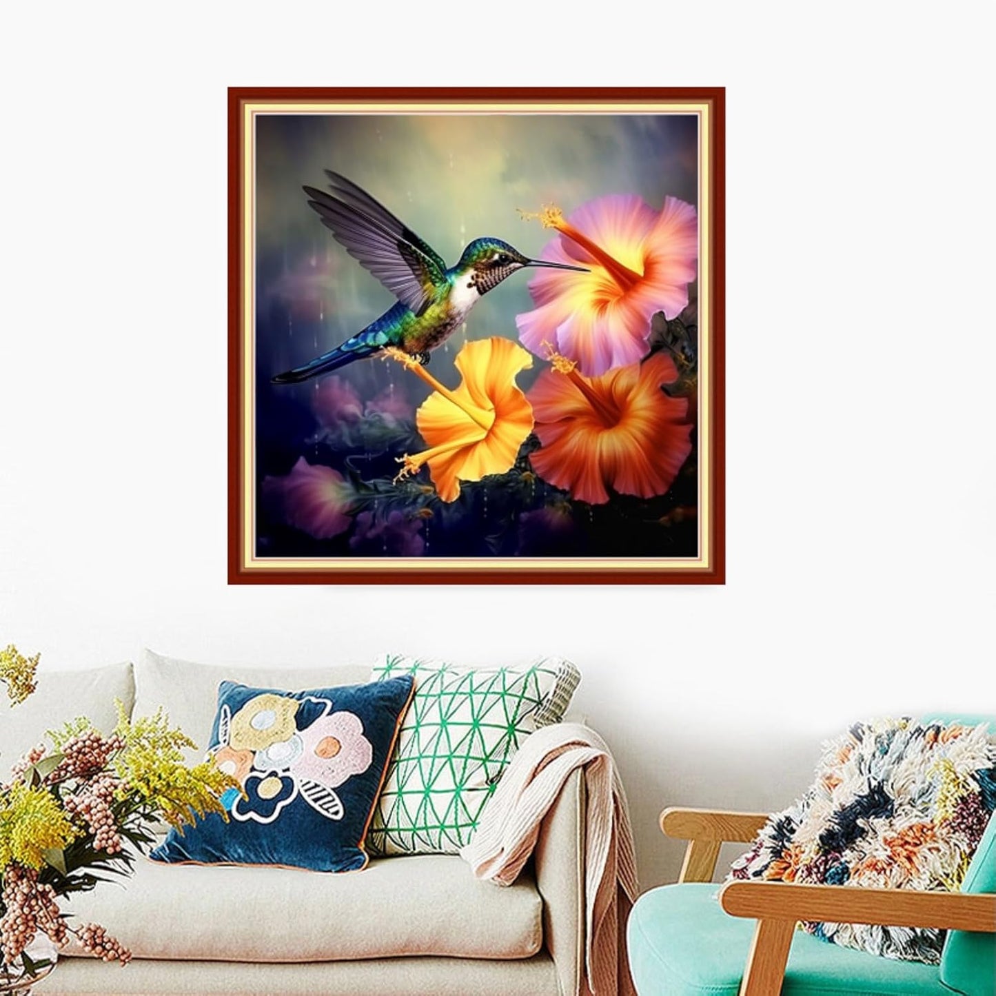 Foxdiviy Stamped Cross Stitch Kits Full Range of Embroidery Needlework Starter Kits for Beginners Adults 11CT Embroidery Patterns Art Crafts DIY Needlepoint Kits-Flower Hummingbird 18x18 inch