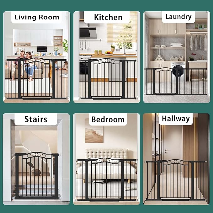 Fairy Baby 57.1"-59.8" Extra Wide Baby Gates with Door, 58 59 Inches Child Gate for Todder Kids, Metal Pressure Mounted Pet Dog Gate, Walk Thru Safety Gate for Doorway Stairs, Black