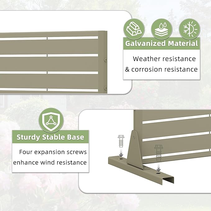 Casaphoria Metal Privacy Screen Outdoor, 72" H x 47" W Freestanding Decorative Privacy Screen for Patio Deck Balcony Garden with Stable Base, Green-Louvered