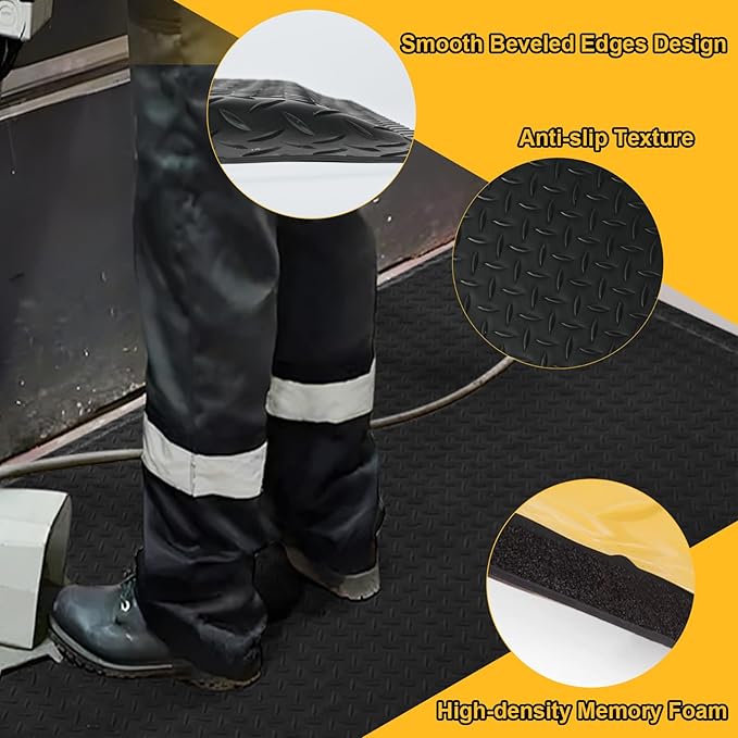 Nisorpa Anti Fatigue Mats Industrial 2' x 7' Ergonomic Standing Mat 15/16" Extra Thick Kitchen Rugs for Standing Heavy Duty Commercial Diamond Plate - Safety Support for Leg & Back Pain
