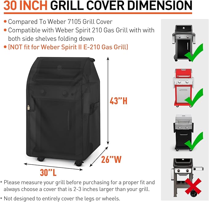 Arcedo Grill Cover 30 Inch Compatible with Weber Spirit 210 Gas Grills, Waterproof Heavy Duty Small Fade Resistant BBQ Cover, Compared to 7105, Not Fit for Spirit II E-210