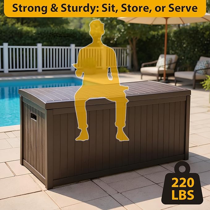ETOYA Extra Wide Deck Box with Seat, Large Lockable Outdoor Storage Bench, Waterproof Resin Patio Container for Furniture Cushions, Garden Tools Organization