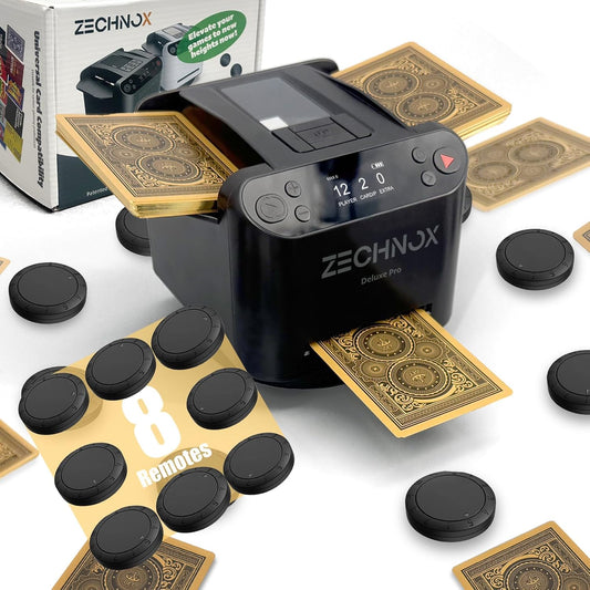 2025 New Smart 2-in-1 Automatic Card Shuffler and Dealer,Programmable Card Dealer,Card Shuffler 2 Deck,360° Rotation,Ultra Quiet,Rechargeable,Support 12 Players (Black Pro+8 remotes)