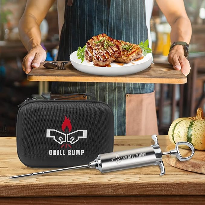 Meat Injector Syringe Kit with 3 Professional Marinade Injector Needles and Travel Case for BBQ Grill Smoker, Turkey and Brisket; 2-oz Large Capacity, Both Paper User Manual and E-Book