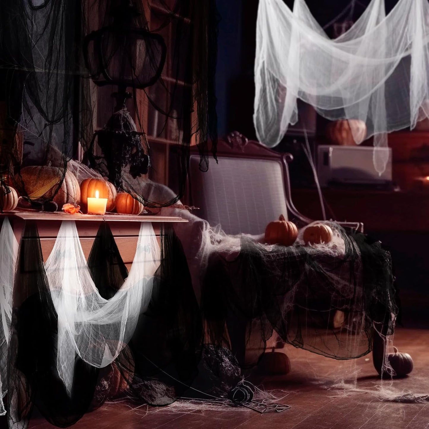 Boao Halloween Cheese cloth 85 x 197 Inch White and Black Cheesecloth Roll for Crafts Large Cotton Muslin Gauze Fabric for Halloween Outdoor & Indoor Spooky Decoration