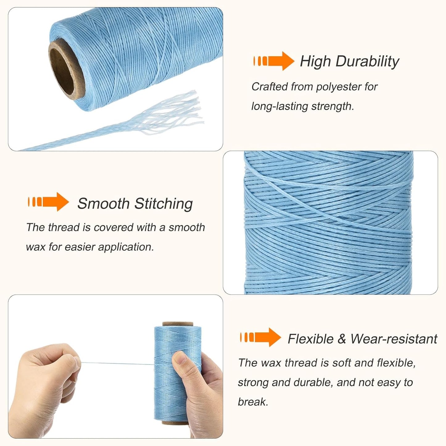 MECCANIXITY Waxed Thread,197 Yard 1mm 210D Flat Wax Thread Polyester Waxed String for Leather Sewing Hand Weaving Book Binding Home Decoration,Light Blue