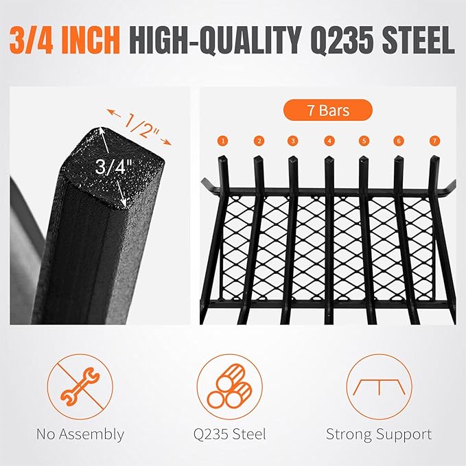 INNO STAGE Fireplace Grates with Ember Retainer - 24 Inch Fireplace Log Grate, Wood Stove Grate, Firewood Wood Log Holder Rack,Inside Wrought Cast Iron Fire Grate for Hearth Indoor Outdoor Camping