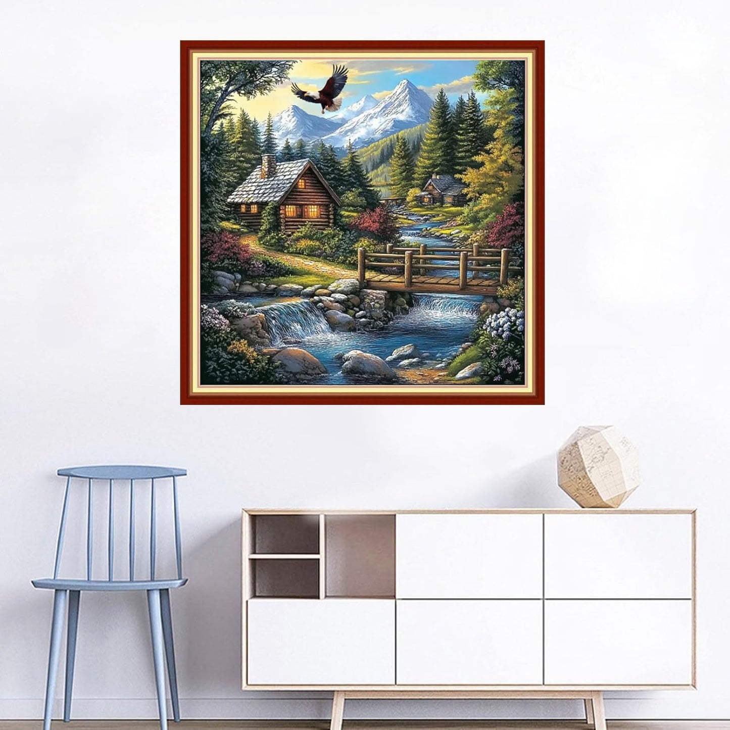 Joyhoor Cross Stitch Kits for Beginners Stamped Cross-Stitch Supplies Needlework preprint Embroidery Kits for Adults DIY Needlepoint Kits Embroidery Patterns 11CT-Creek Cottage 18x18 inchs