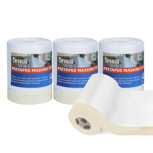 TAPEBEAR Upgrade Pre-Taped Masking Film Extra Thick, High Temp Tape and Drape 22" x 90', Plastic Cover for Automotive, Painting, Plastic Sheeting Masking Tape Film for Auto, Floor, Furniture, 4Rolls