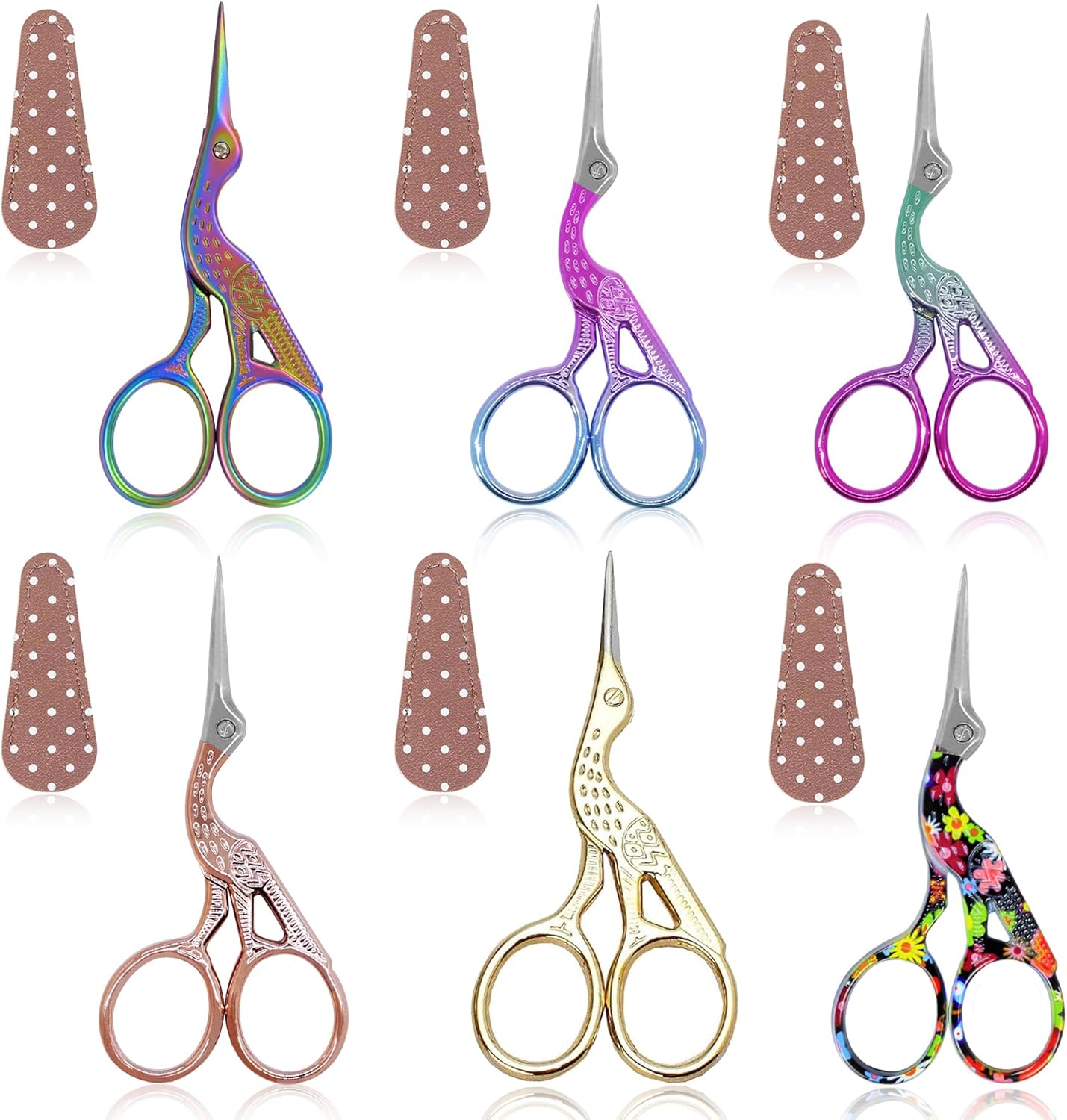 BIHRTC Little Scissors - 3.6inch Cross Stitch Scissors with Leather Cover and Stainless Steel Crane Design for Embroidery, Sewing, Crafting, Art Work, Needlework