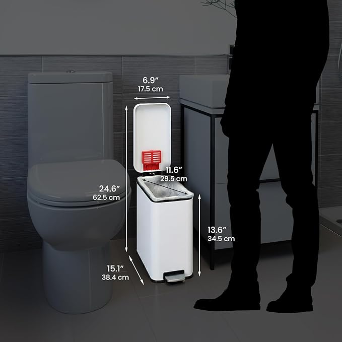 iTouchless 3 Gallon / 11.4 Liter Bathroom Trash Can with Lid, Slim Stainless Steel Step Garbage Can, Soft Close Small Wastebasket with Removable Inner Bucket for Kitchen, Powder Room Dorm, Chalk White