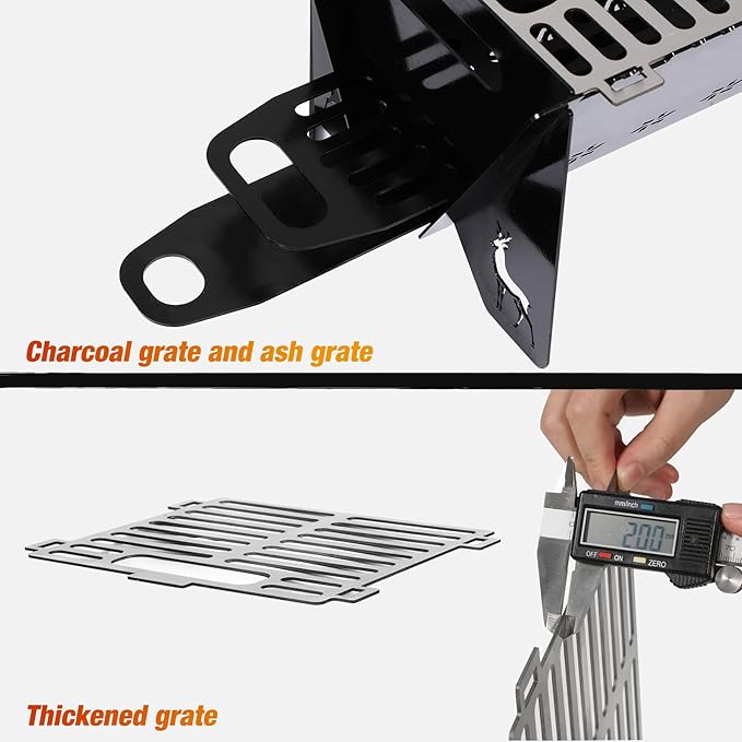 Lineslife 16 Inch Portable Camping Campfire Grill, Heavy Duty Charcoal BBQ Grill FirePit Grills with Stainless Steel Cooking Grate and Carry Bag for Outdoor Camping Backyard Party Cooking
