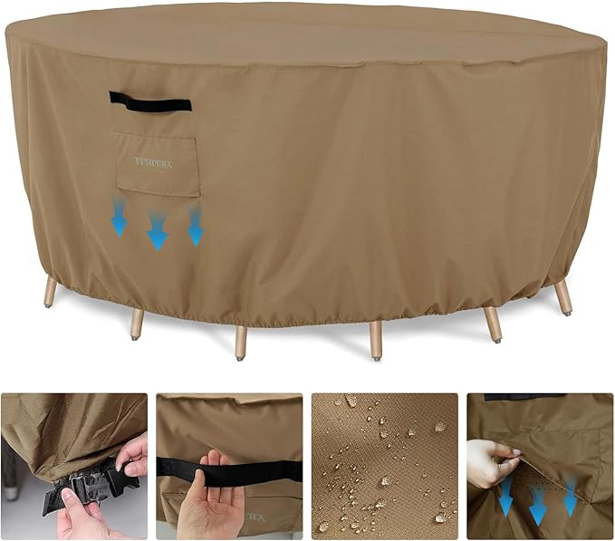 Tempera Patio Round Furniture Cover , Anti-Fading and UV Resistant Sectional Sofa , Outdoor Table Cover Waterproof, 84"D x 27.8"H,Taupe