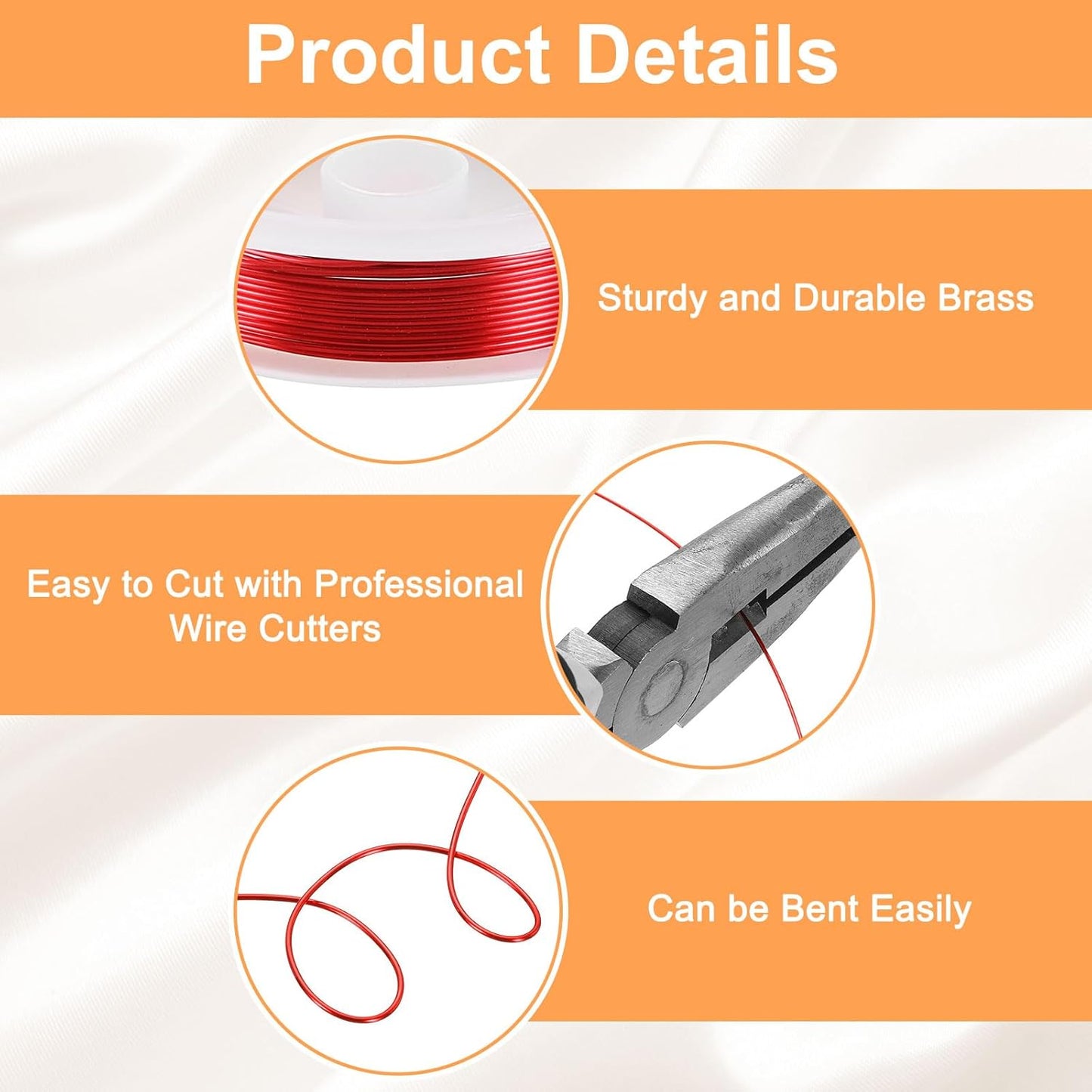 HARFINGTON 10ft Jewelry Wire, 22 Gauge (0.7mm) Brass Craft Soft Metal Tarnish Resistant Copper Beading Wire for Jewelry Making Supplies Crafting, Bright Red