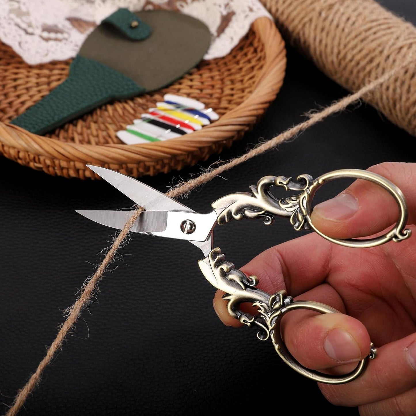 Sewing Craft Scissors, Multipurpose Sharp Scissors with Sheath for Art Home School Paper Thread Cutting Scissor, 5.3in Bronze Big Handles