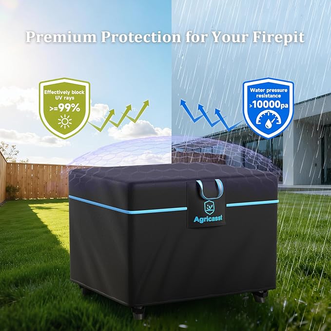 Square Fire Pit Cover for 28-30 Inch Fire Pit, 600D Heavy Duty Fire Table Cover Waterproof Patio Firepit Cover with Air Vent, Handle, 4 Windproof Buckles, Drawstring - 30''L x 30''W x 25''H