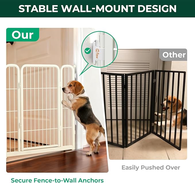 FXW Dog Gate Extra Wide Designed for Indoor Use, Adjustable Width Up to 83-inch Wide (32" H 3 Wire Panels for Small and Medium Dogs), White