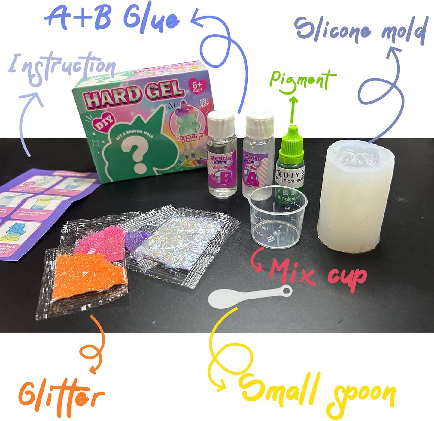 ULIONTAC Hard Gel DIY Unicorn Shaped - Blind Box Epoxy Resin Kit Plastic Molding Decoration Shining Powder