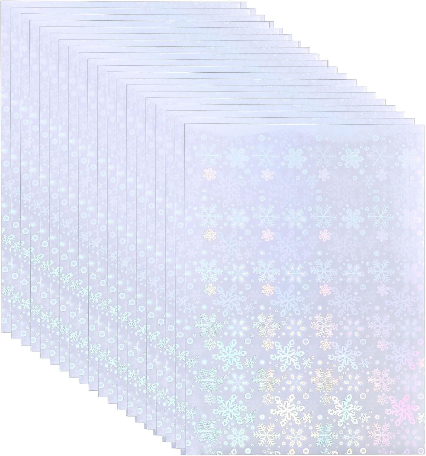 PATIKIL 11.7x8.3" Holographic Sticker Paper, 20Sheets A4 Polypropylene Self-adhesive Transparent Waterproof Laminate Overlay Film for Photo Cards Scrapbook Decorations, Snowflake