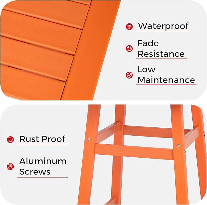 Costaelm Outdoor Bar Table, 42" Counter Height Square Patio Cocktail Bar Table with Umbrella Hole, Patio Bistro Dining Pub Table for Front Porch Deck Backyard Garden, Orange