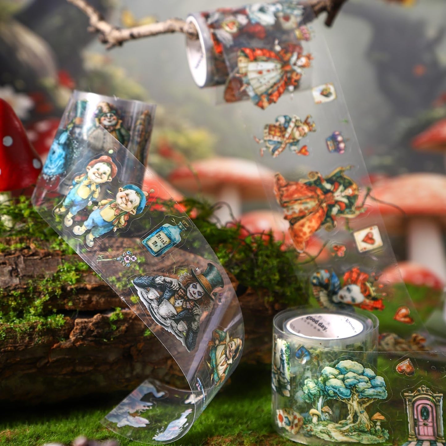 6 Rolls PET Tape Stickers for Journaling,Alice Fairy Washi Tape Stickers for Scrapbooking Supplies,Junk Journal,Phone Case,Photo Frame,Calendar,Cups(Spring)