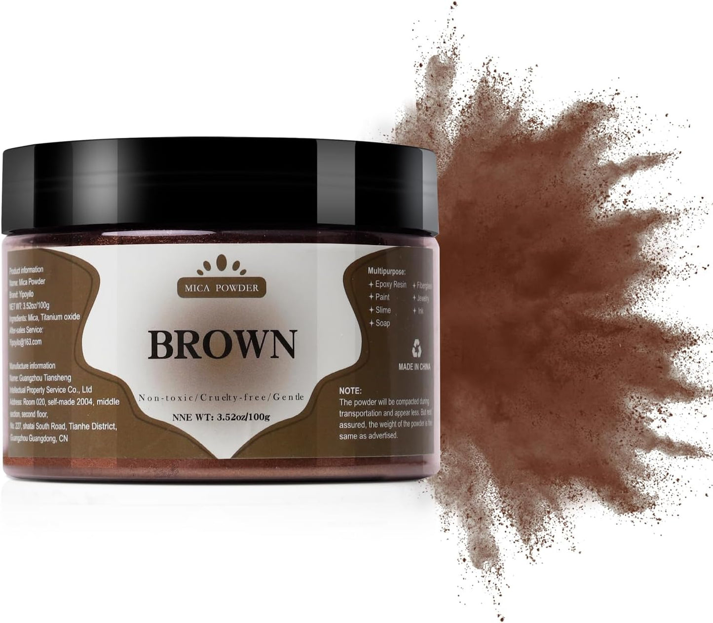 Mica Powder - 100g Mica Powder for Epoxy Resin - Metallic Color Pigment for Resin, Soap, Bath Bombs, Eye Shadow, Nails, DIY Crafting Projects etc. (Brown)